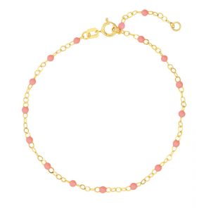 PD Collection 14K Yellow Gold Baby Pink Enamel Bead Bracelet